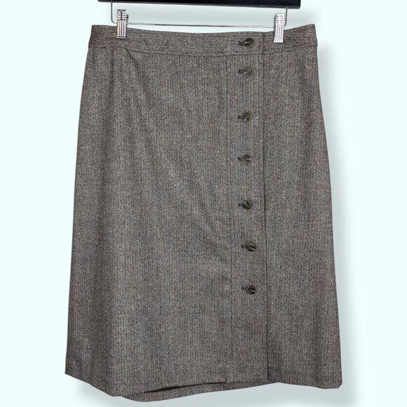 Talbots Brown Herringbone Side Button Skirt - Picture 5 of 11